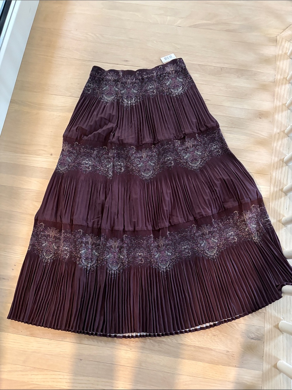 Current Air Pleated Tiered Maxi Skirt in Plum